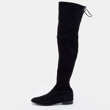 Pre Owned Stuart Weitzman Black Suede Lowland Over The Knee Boots Size 38.5