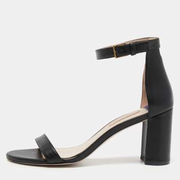 Pre Owned Stuart Weitzman Black Leather Bambina Ankle Strap Sandals Size 41