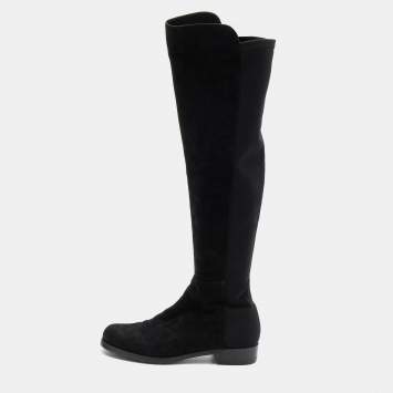 Pre Owned Stuart Weitzman Black Suede and Neoprene Over The Knee Boots Size 38