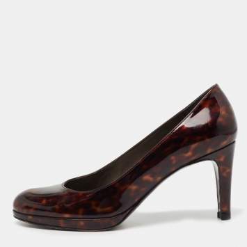 Pre Owned Stuart Weitzman Brown Patent Leather Pumps Size 37.5 