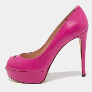 Pre Owned Stuart Weitzman Pink Leather Peep Toe Platform Pumps Size 41