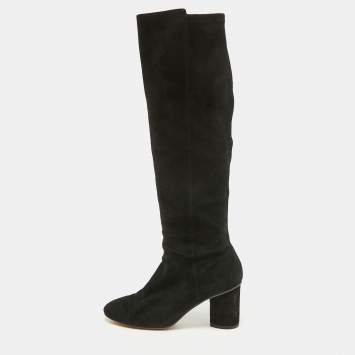 Pre Owned Stuart Weitzman Black Suede Knee Length Boots Size 37.5