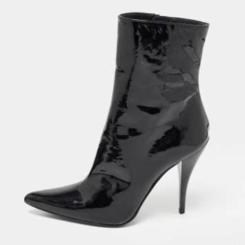 Pre Owned Stuart Weitzman Black Patent Zip Ankle Boots Size 38 