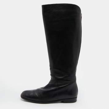 Pre Owned Stuart Weitzman Black Leather Knee Length Boots Size 39