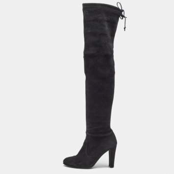 Pre Owned Stuart Weitzman Black Suede Knee Length Boots Size 37.5