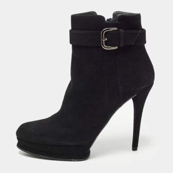 Pre Owned Stuart Weitzman Black Suede Safetybe Ankle Length Boots Size 40