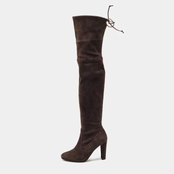 Pre Owned Stuart Weitzman Brown Suede Knee Length Boots Size 35