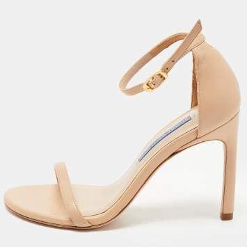 Pre Owned Stuart Weitzman Beige Leather Ankle Strap Sandals Size 35