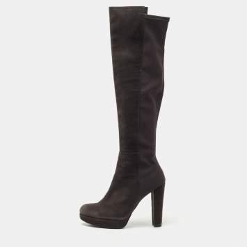 Pre Owned Stuart Weitzman Dark Grey Suede Knee Length Boots Size 39.5