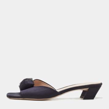Pre Owned Stuart Weitzman Black Satin Bow Mules Size 41