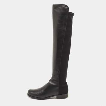 Pre Owned Stuart Weitzman Black Fabric and Leather Reserve  Knee Boots Size 37