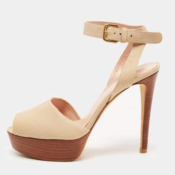 Pre Owned Stuart Weitzman Beige Leather Ankle Strap Platform Sandals Size 39