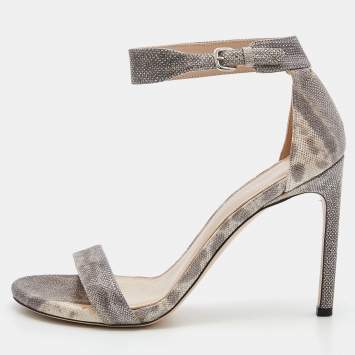 Pre Owned Stuart Weitzman Grey/Beige Karung Leather Ankle Strap Open Toe Sandals Size 39.5
