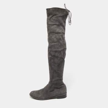 Pre Owned Stuart Weitzman Grey Suede Knee Length Boots Size 39