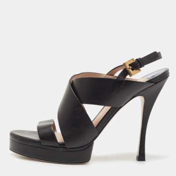 Pre Owned Stuart Weitzman Black Leather Hester Sandals Size 39