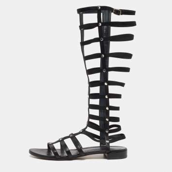 Pre Owned Stuart Weitzman Black Leather Gladiator Sandals Size 39