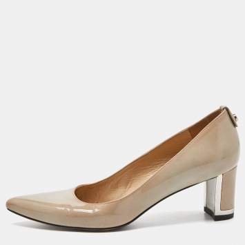 Pre Owned Stuart Weitzman Grey Patent Leather Pointed Toe Pumps Size 37