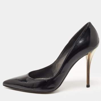Pre Owned Stuart Weitzman Black Patent Leather Slip On Pumps Size 36.5