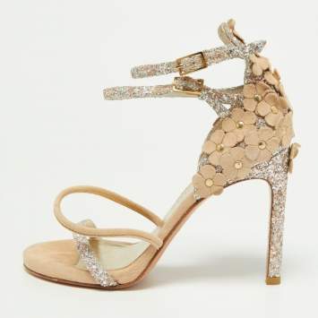 Pre Owned Stuart Weitzman Beige Suede and Alcantara Ankle Strap Sandals Size 36
