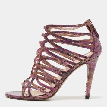 Pre Owned Stuart Weitzman Purple Python Embossed Leather Strappy Sandals Size 38