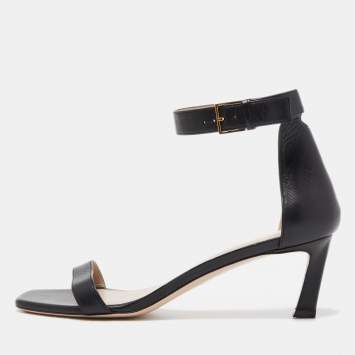 Pre Owned Stuart Weitzman Black Leather Ankle Strap Sandals Size 39.5