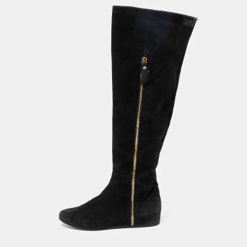 Pre Owned Stuart Weitzman Black Suede Knee Length Boots Size 37.5