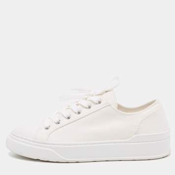 Pre Owned Stuart Weitzman White Canvas Sammy Sneakers Size 36.5