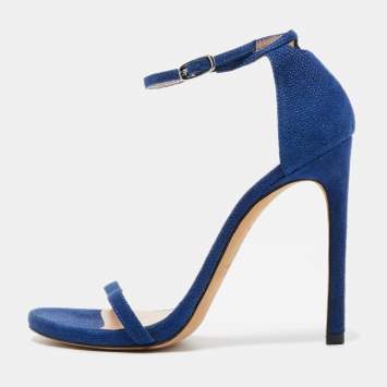 Pre Owned Stuart Weitzman Blue Suede Ankle Strap Sandals Size 37.5