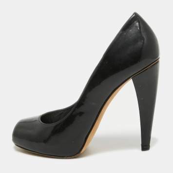 Pre Owned Stuart Weitzman Black Patent Platform Round Toe Pumps Size 39.5
