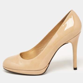 Pre Owned Stuart Weitzman Beige Patent Leather Platswoon Pumps Size 38