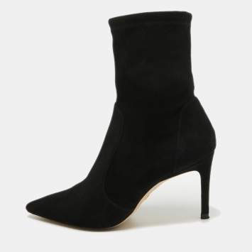 Pre Owned Stuart Weitzman Black Suede Pointed Toe Ankle Booties Size 35