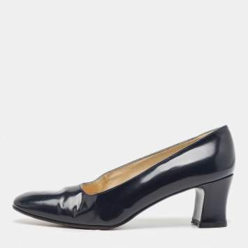 Pre Owned Stuart Weitzman Navy Blue Patent Leather Square Toe Pumps Size 38