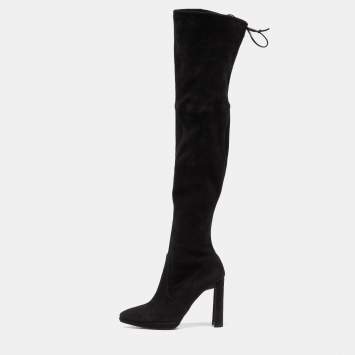 Pre Owned Stuart Weitzman Black Suede Over The Knee Length Boots Size 37