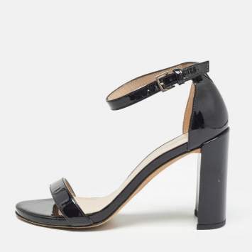 Pre Owned Stuart Weitzman Black Patent Ankle Strap Sandals Size 39.5