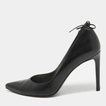 Pre Owned Stuart Weitzman Black Leather Bow Pointed Toe Pumps Size 40