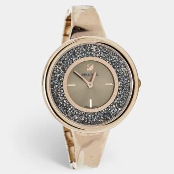 Pre Owned Swarovski Grey Rose Gold Plated Stainless Steel Crystalline 5376077 Women's Wristwatch 34 mm