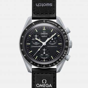 Pre Owned Omega X Swatch Black Grey Bioceramic Velcro MoonSwatch Mission To The Moon SO33M100 Wristwatch 42 mm