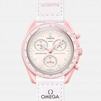 Pre Owned Omega X Swatch Powdery Pink Velcro Moon Swatch Mission To Venus 42 mm