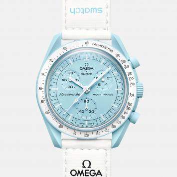 Pre Owned Omega X Swatch Pale Blue Bioceramic Velcro Moon Swatch Mission To Uranus SO33ML100 Wristwatch 42 mm