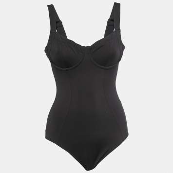 Pre Owned TA3 Black Jersey Lace Up High Cut Plungey Swimsuit S