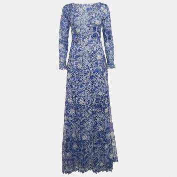Tadashi Shoji Black Stretch Knit Metallic Lace Detail Maxi