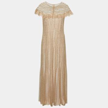 Pre Owned Tadashi Shoji Golf Paneled Lace Gown L