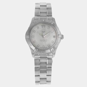 Pre Owned Tag Heuer White MOP Stainless Steel Aquaracer WAF1312.BA0817 Quartz Women's Wristwatch 32 mm