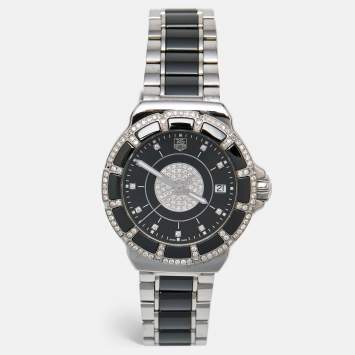 Pre Owned Tag Heuer Black Ceramic Stainless Steel Diamond Formula 1 'Celebrity Club Nicole Rodriguez' WAH1219.BA0859 Women's Wristwatch 37 mm