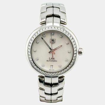 Pre Owned Tag Heuer Link WAT2314.BA0956 Automatic White MOP Diamond Stainless Steel Women's Wristwatch 34.5 mm