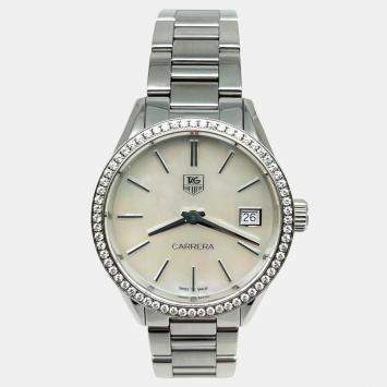Pre Owned Tag Heuer WAR1315 Quartz MOP Diamond Stainless Steel Women's Wristwatch 32 mm