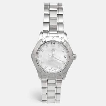 Pre Owned TAG Heuer Aquaracer WAF1312.BA0817 Mother Of Pearl Diamond Stainless Steel Women's Wristwatch 32 mm