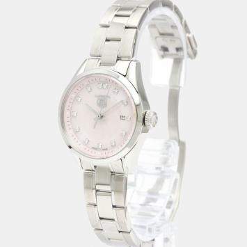 Pre Owned Tag Heuer Pink MOP Diamonds Stainless Steel Carrera Quartz WV1417 Women's Wristwatch 27 mm
