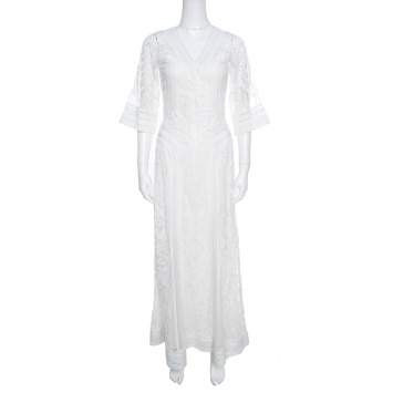 Pre Owned Temperley London Off White Tonal Embroidered Tulle Bertie Gown S