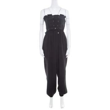 Temperley London Black Silk Criss Cross Detail Strapless Harem Jumpsuit S 